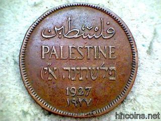 Palestine 1927 One Mil Bronze Coin,  F photo