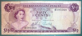 The Bahamas Government 1/2 Dollar 50 Cents Note From 1965,  P 17 A,  2 Signatures photo