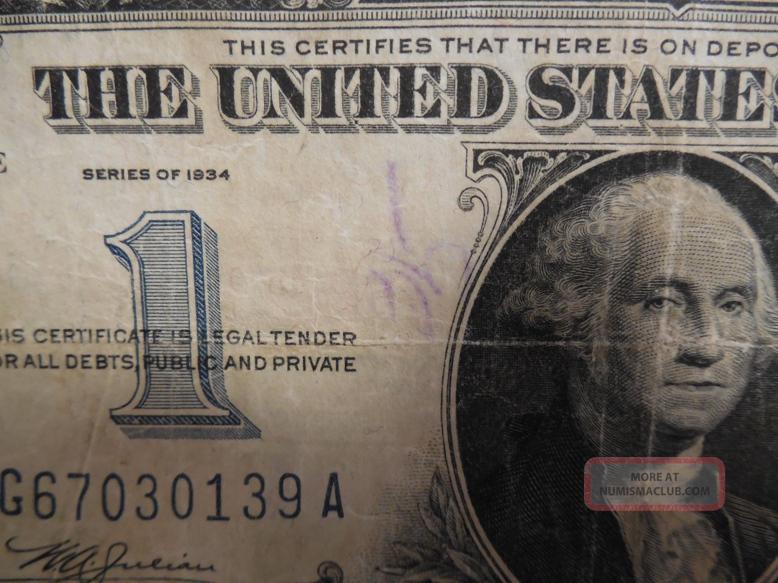 1934 Funny Back Silver Certificate Large Blue Seal Large Blue One On