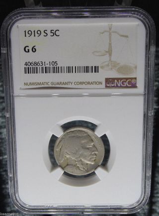 1919 S Buffalo Nickel Ngc Certified G 6 Good (105) photo
