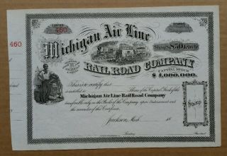 Michigan Air Line Railroad Co.  Stock Cert. ,  1860 ' S - 1870 ' S photo