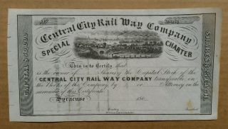 Central City Railway Co. ,  Syracuse,  N.  Y. ,  Stock Certificate,  1860 ' S photo