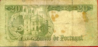Portugal 20 Escudos 1964 P - 167 Vg Serie Edc Circulated Banknote photo