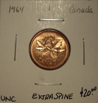 Canada Elizabeth Ii 1964 Extra Spine Small Cent - Unc photo