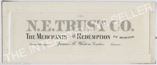 Antique N.  E.  Trust Co.  “merchants Of Redemption” Boston - Die Proof Engraving photo