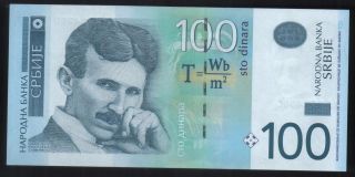 Nikola Tesla - Serbia 2013 - Paper Money - 100 Dinara - Banknote - Unc photo