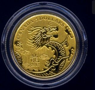 Canada 2012 Year Of The Dragon $5.  9999 1/10 Oz.  Fine Gold photo
