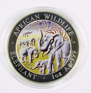 2008 Somalia Elephant Colorized Silver Coin photo