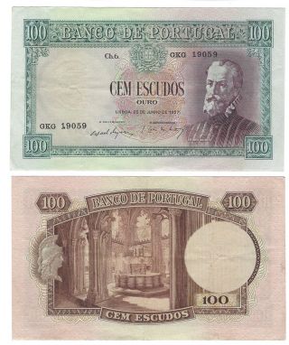 Portugal Banknote 100$00 1957 Pick - 159 Pedro Nunes Gkg 19059 photo