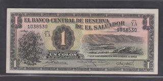 El Salvador Note 1 Colon 1952 Big Scarce Xf photo