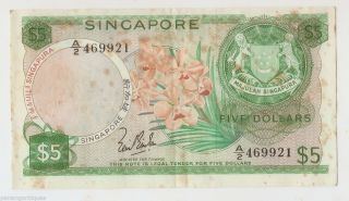 1967 - 1970 ' S $5 Dollars Orchid Banknote Singapore photo