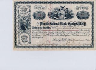 Peoples National Bank Of Sandy Hill,  Ny.  Stock Certificate Issued 11/19/1884 photo