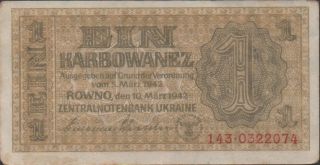 Ukraine 1 Karbowanez 10.  3.  1942 Ww Ii German Occupation Circulated Banknote photo
