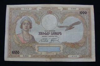 Yugoslavia Kingdom 1000 Dinara 1931 Vf,  Crisp Paper photo