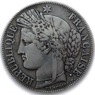 France Coin,  1849 A,  Paris,  5 Francs Silver,  Ceres,  Grade Vf, photo