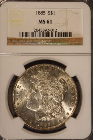 1885 Morgan Silver Dollar Ngc Ms 61,  Rainbow Toning Rev U.  S photo