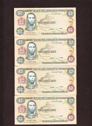 Jamaica 2 Dollars 1993 P - 69e Unc X 4 photo