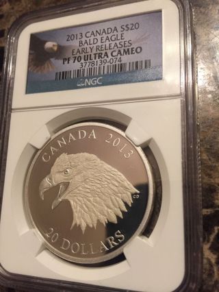 2013 Canada $20 Bald Eagle Portrait Of Power Pf70 Ultra Cameo Er Silver photo