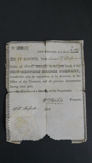 1827 Bedford Bridge Company Stock Certificate photo
