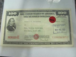 , 5014 Old Pawn 1953 $100 United States Savings Bond Series E photo