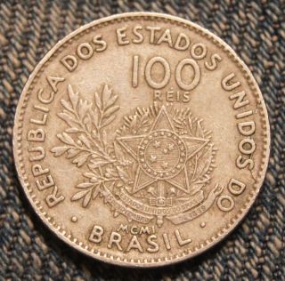 Brazil - 100 Reis - 1901 - Xf Ef - Lamination Error By 