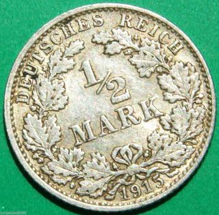 German Empire Silver Coin 1/2 Mar.  900 Fein Silver 1915 E photo