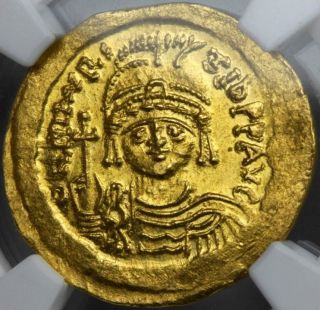 Gold Solidus Ad582 - 602 Byzantine Maur.  Tiberius Eye Appeal Uncirculated Ngc photo
