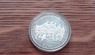 $20 Liberia Silver Coin Surrender At Appomattox Court House photo
