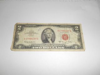 $2.  00 Federal Reserve Note,  1953 A,  A 17985297 A,  Red Seal,  G photo