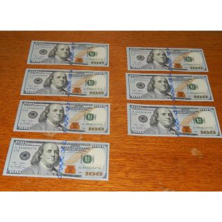 $100 Dollar Bills Seven (7) 2009 Unc Consecutive Serial No.  L12 Jl80062834b - 840b photo