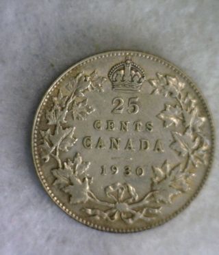 Canada 25 Cents 1930 Very Fine Silver Coin (stock 0046) photo
