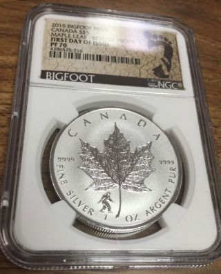 2016 Canada Silver Maple Leaf Bigfoot Privy Ngc Pf70 First Day Of Issue S$5 photo