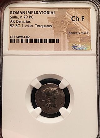 Sulla / Torquatus Ancient Roman Silver Denarius Ngc Certified Sulla In Triumph photo