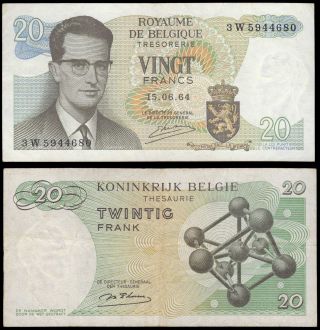 Belgium 20 Francs 1964 King Baudouin Vf,  Paper Money P - 138 photo