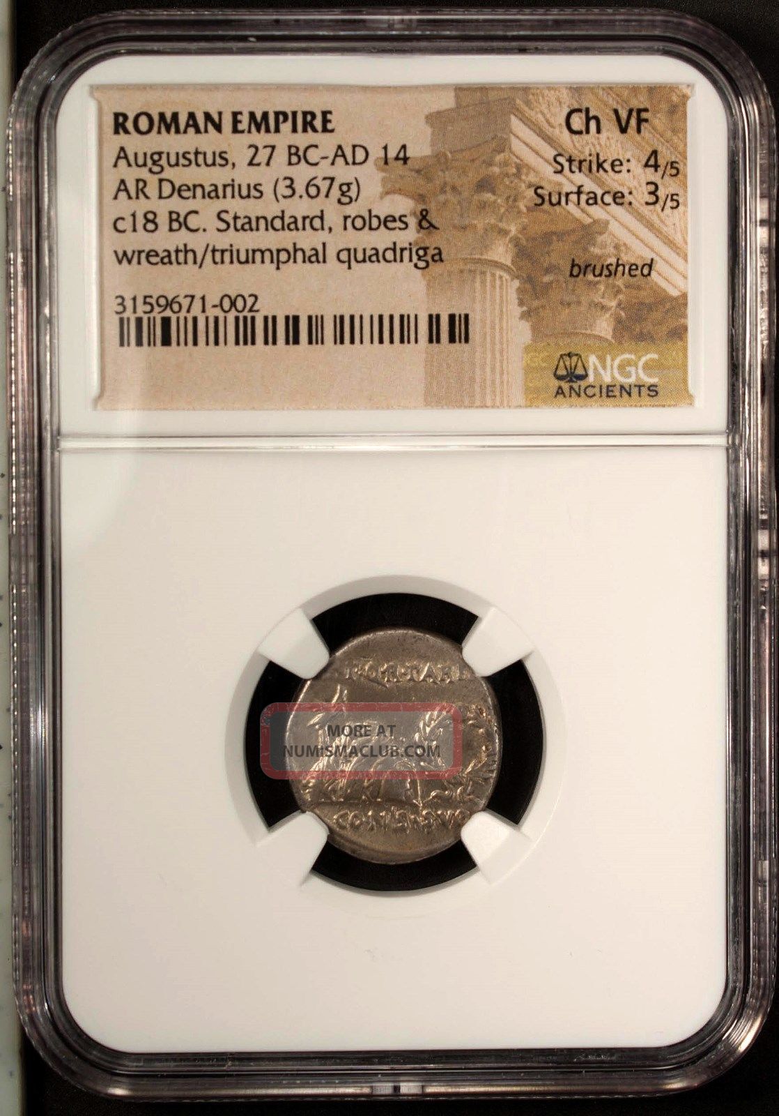 Roman Empire Augustus 27 Bc - Ad 14 Ar Denarius C.  18 Bc Ngc Vf Silver Coins: Ancient photo