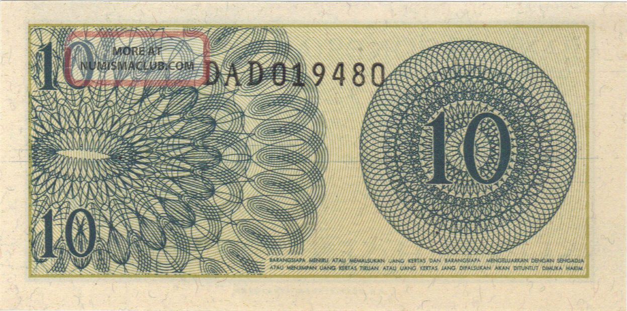 1964 10 Sen Indonesia Currency Gem Unc Banknote Note Money Bank Bill