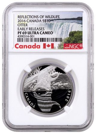 2016 Canada $10 1/2 Oz Silver Reflections Wildlife Otter Ngc Pf69 Uc Er Sku41153 photo