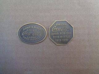 2 Drink Coca Cola Token/coin 1915 - 1916 Bottle Army Navy L A Stamp photo