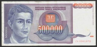 Yugoslavia 500 000 Dinara 1993.  P - 119z,  Replacement Note,  Vf, photo