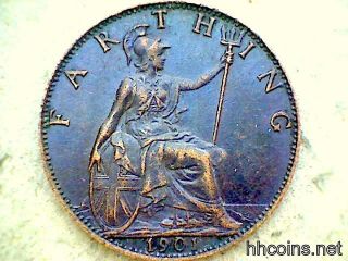Great Britain Queen Victoria 1901 Farthing,  Bronze,  Xf photo