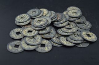 Collect 50pcs Chinese Bronze Coin China Old Dynasty Antique Currency Cash photo