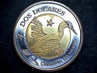 Galapagos Islands 2008 2 Dollars Probe Coin,  Flightless Cormorant Bird,  Unc photo