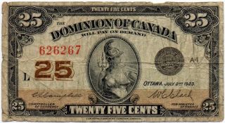 1923 Dominion Of Canada - 25 Cent Bank Note (campbell / Clark) photo