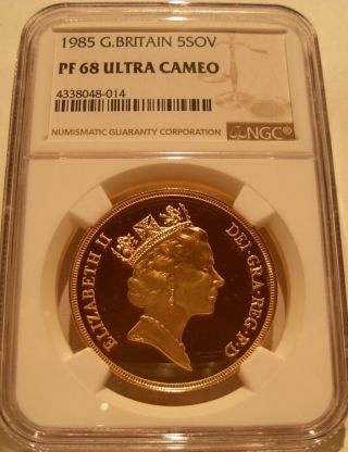 Great Britain 1985 Gold 5 Pounds Ngc Pf - 68uc photo