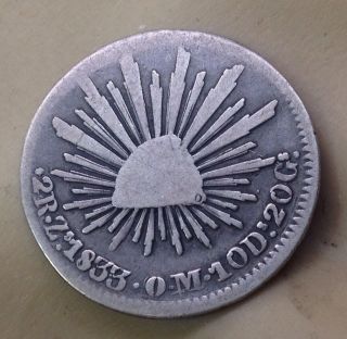 Circ ' D 1833 Republica Mexicana Silver 2 Reales Coin Eagle,  Libertad Hat Zs Om photo