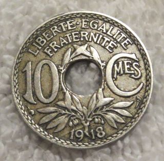 1918 France French 10 Centimes Coin Ww1 World War I Era photo