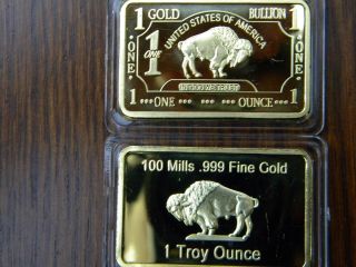 1 Oz Gold Buffalo Bar 100 Mills Clad.  999 24k Fine Bullion photo