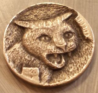 Hobo Nickel,  Miniature Metal Carving,  Kitty photo