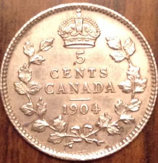 1904 Canada Silver 5 Cents Higher Grade Scarce Date Coin About Perfect photo