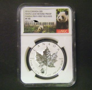 2016 Canada $5 1oz Ngc Pf70 First Releases Chinese Panda Privy Silver Maple Coin photo